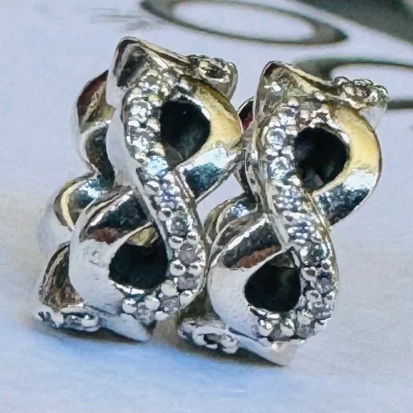 PAIR❗️ Pandora Infinite Love Clear CZ & Sterling Silver 925 Spacers Charms - Picture 3 of 7
